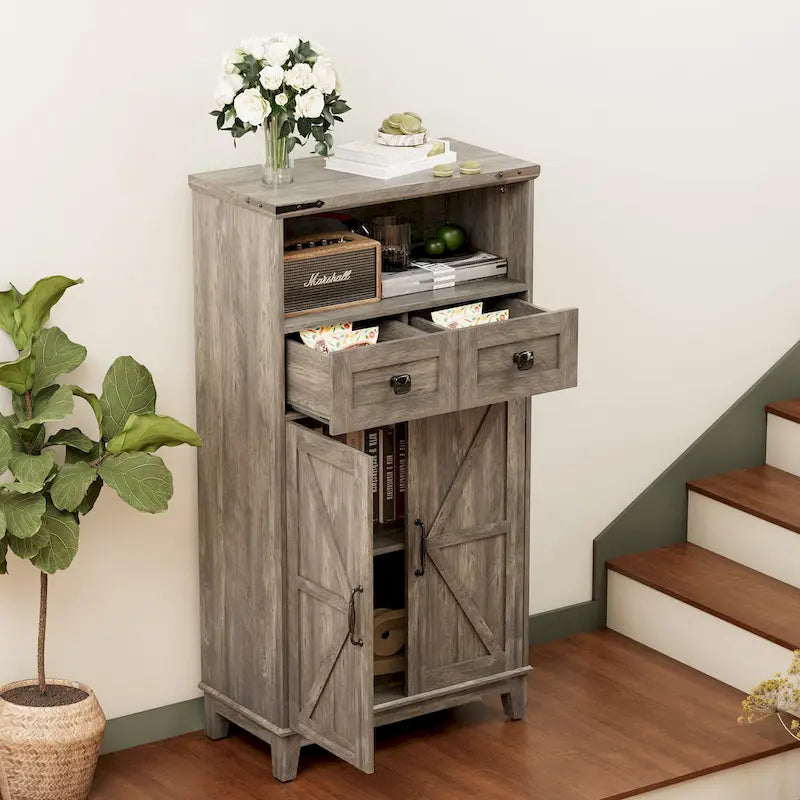 EROMMY Farmhouse Storage Cabinet with Doors and Adjustable Shelves, Small Freestanding Floor Cabinet , Narrow Organizer - N/A