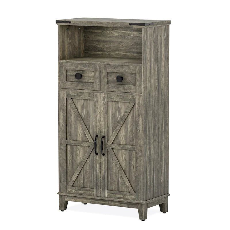 EROMMY Farmhouse Storage Cabinet with Doors and Adjustable Shelves, Small Freestanding Floor Cabinet , Narrow Organizer - N/A