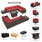 13 Pieces Patio Furniture Set with 44Fire Pit Table
