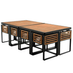 18-Pieces Acacia Wood Patio Dining Set, 8 Cushioned Chairs &amp; 8 Ottomans &amp; 2 Square Table