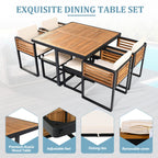 18-Pieces Acacia Wood Patio Dining Set, 8 Cushioned Chairs &amp; 8 Ottomans &amp; 2 Square Table