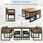 18-Pieces Acacia Wood Patio Dining Set, 8 Cushioned Chairs &amp; 8 Ottomans &amp; 2 Square Table