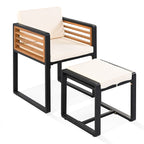 18-Pieces Acacia Wood Patio Dining Set, 8 Cushioned Chairs &amp; 8 Ottomans &amp; 2 Square Table