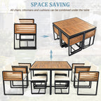 18-Pieces Acacia Wood Patio Dining Set, 8 Cushioned Chairs &amp; 8 Ottomans &amp; 2 Square Table