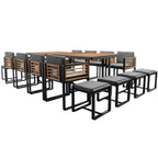 18-Pieces Acacia Wood Patio Dining Set, 8 Cushioned Chairs &amp; 8 Ottomans &amp; 2 Square Table