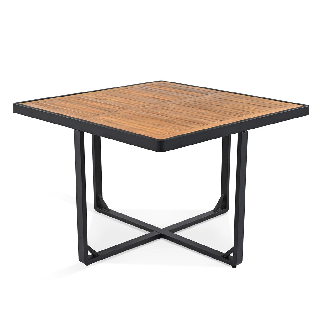 18-Pieces Acacia Wood Patio Dining Set, 8 Cushioned Chairs &amp; 8 Ottomans &amp; 2 Square Table