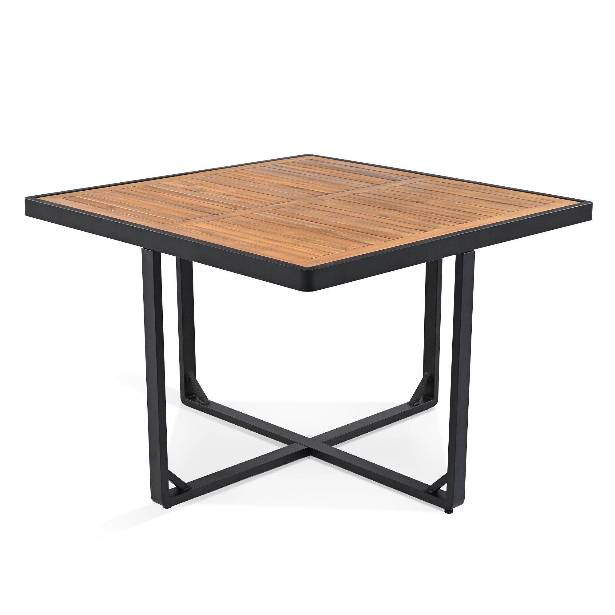 18-Pieces Acacia Wood Patio Dining Set, 8 Cushioned Chairs &amp; 8 Ottomans &amp; 2 Square Table