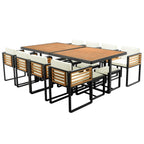 18-Pieces Acacia Wood Patio Dining Set, 8 Cushioned Chairs &amp; 8 Ottomans &amp; 2 Square Table