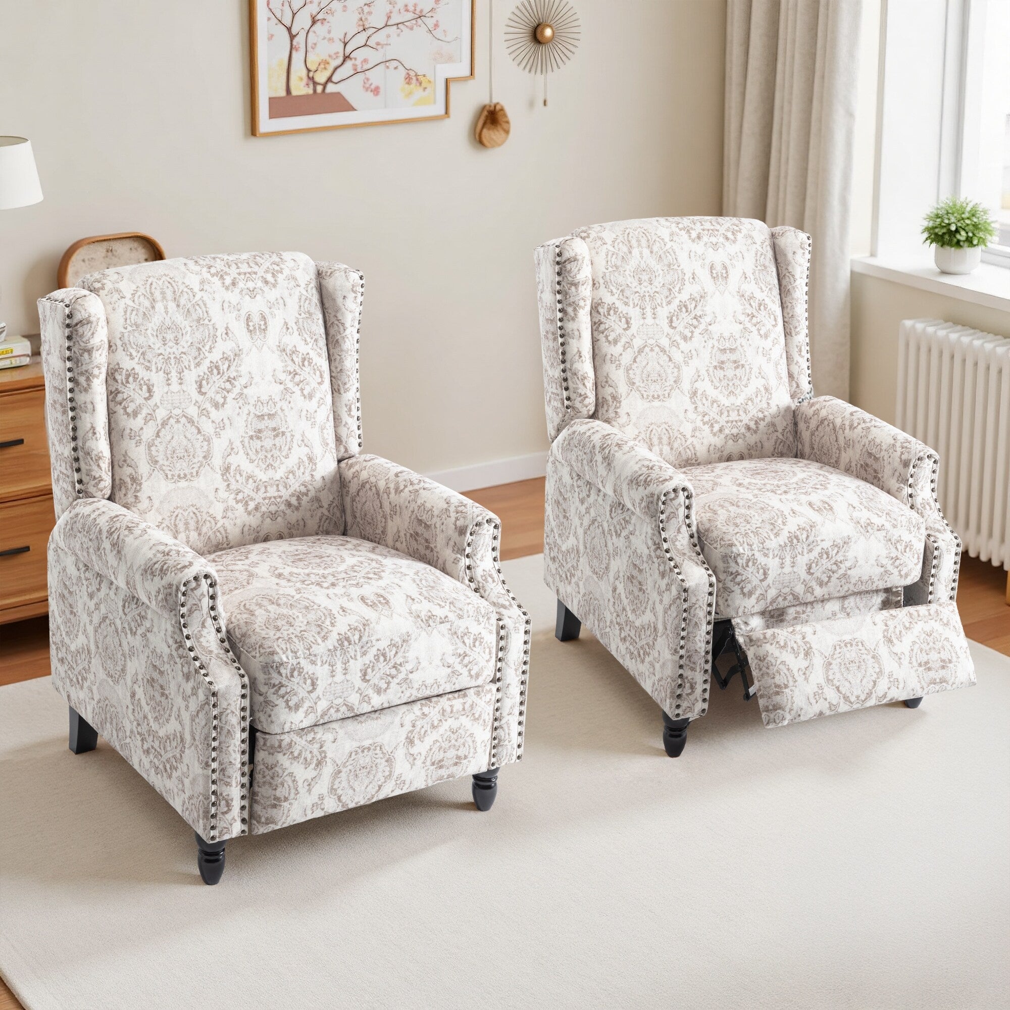 29'' W Vintage Floral Manual Push Back Recliner Chair Set of 2