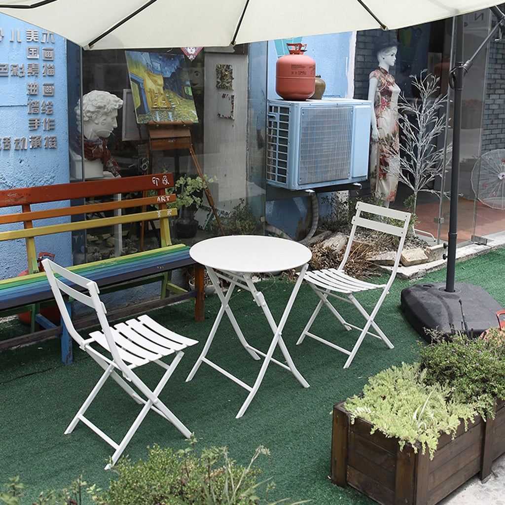 3-Piece Minimalist Patio Bistro Set of Foldable Round Table &amp; Chairs - 3-Piece-Patio-Bistro-Set