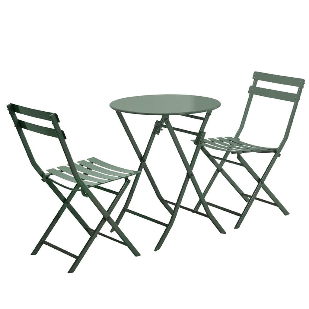 3-Piece Minimalist Patio Bistro Set of Foldable Round Table &amp; Chairs - 3-Piece-Patio-Bistro-Set