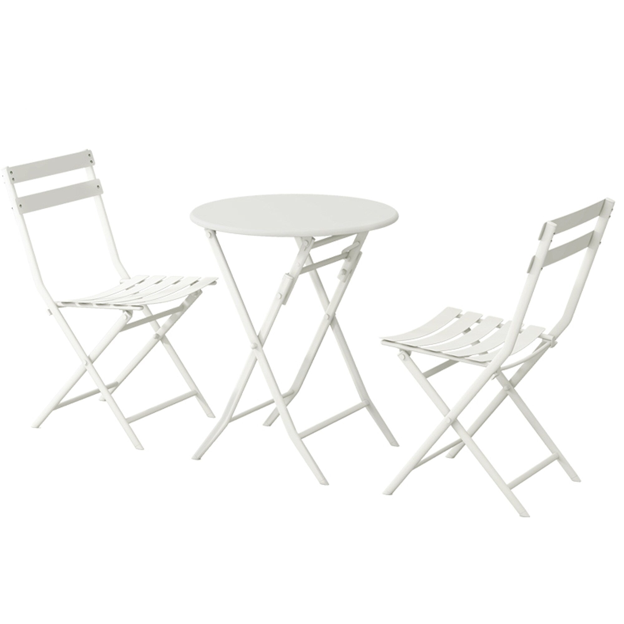 3-Piece Minimalist Patio Bistro Set of Foldable Round Table &amp; Chairs - 3-Piece-Patio-Bistro-Set