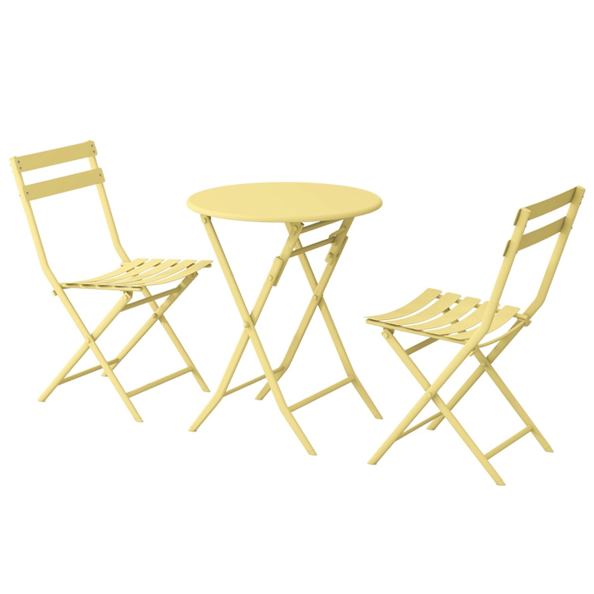 3-Piece Minimalist Patio Bistro Set of Foldable Round Table &amp; Chairs - 3-Piece-Patio-Bistro-Set