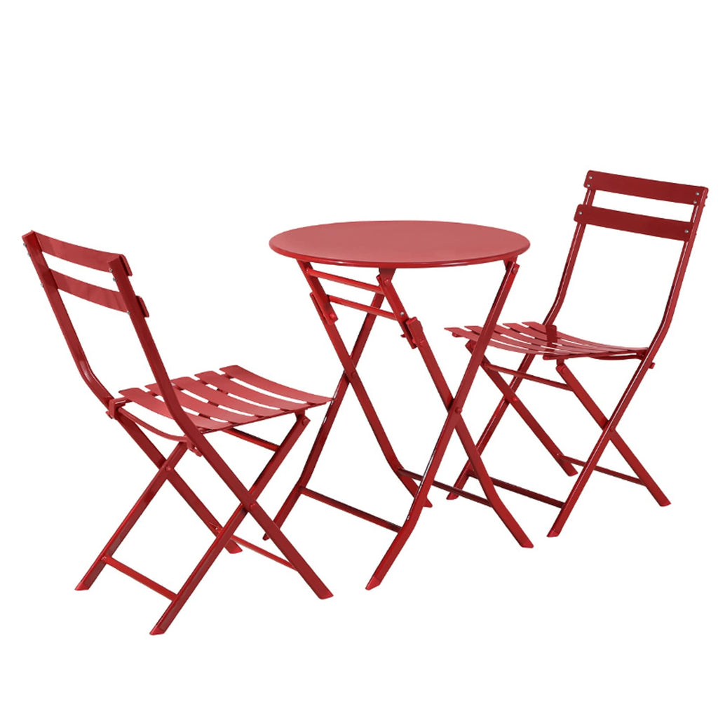 3-Piece Minimalist Patio Bistro Set of Foldable Round Table &amp; Chairs - 3-Piece-Patio-Bistro-Set