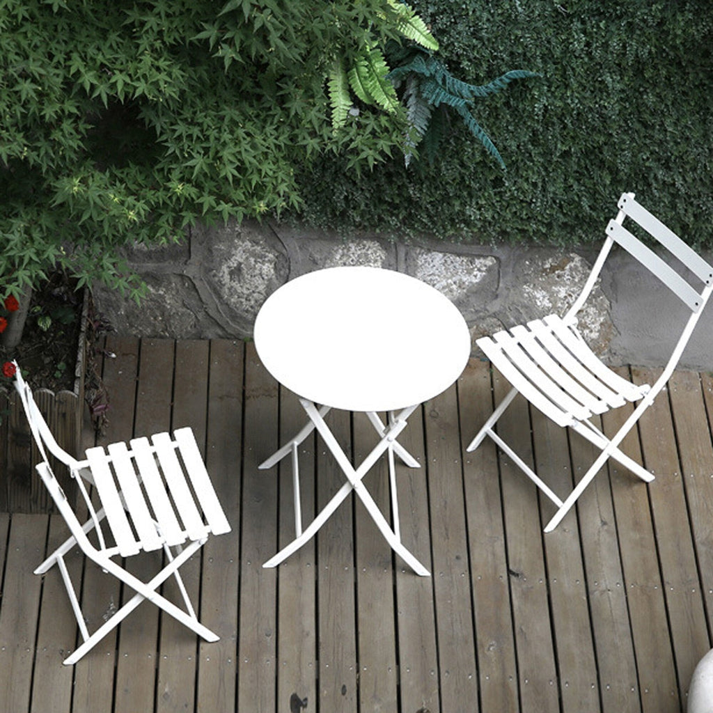 3-Piece Minimalist Patio Bistro Set of Foldable Round Table &amp; Chairs - 3-Piece-Patio-Bistro-Set