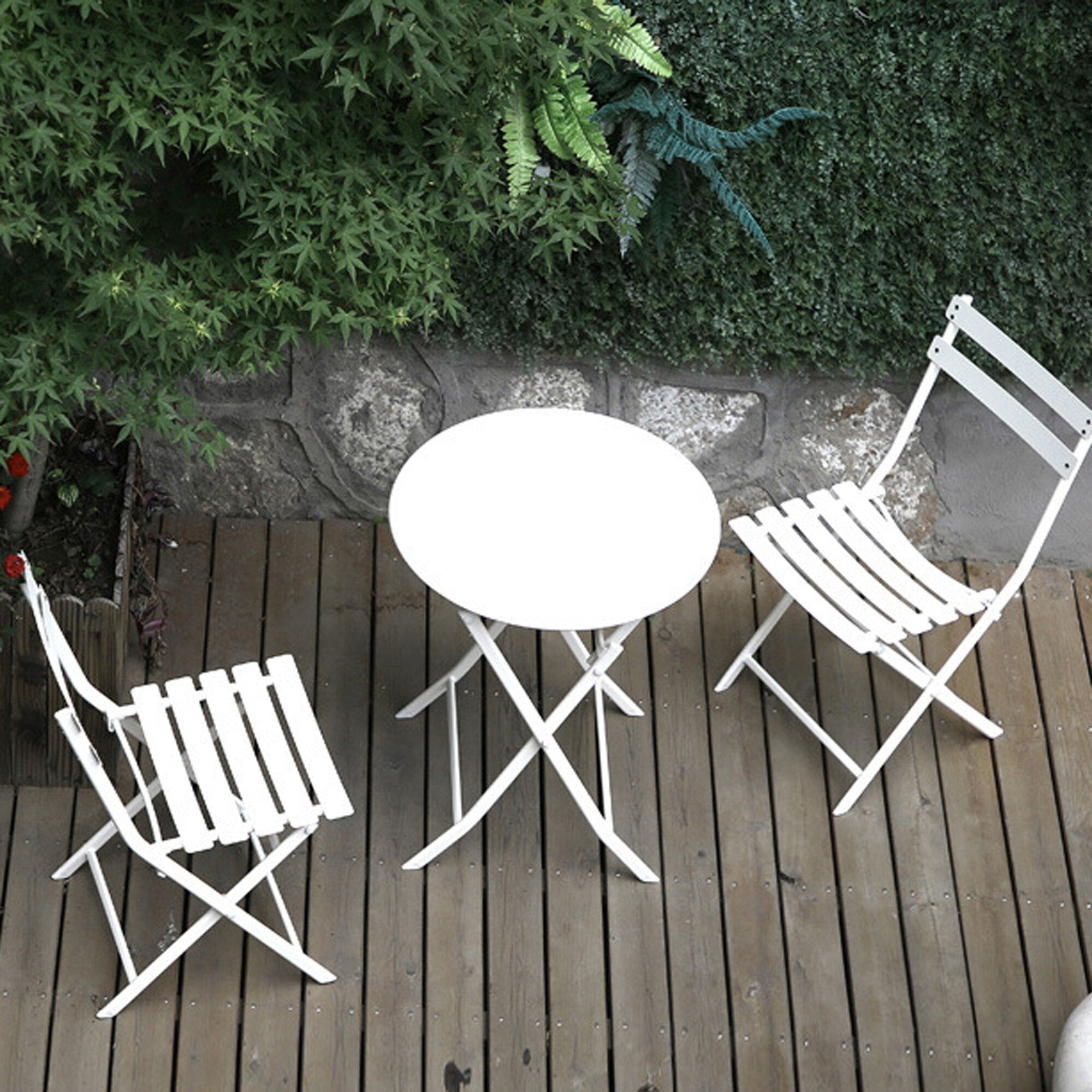 3-Piece Minimalist Patio Bistro Set of Foldable Round Table &amp; Chairs - 3-Piece-Patio-Bistro-Set