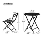 3-Piece Minimalist Patio Bistro Set of Foldable Round Table &amp; Chairs - 3-Piece-Patio-Bistro-Set
