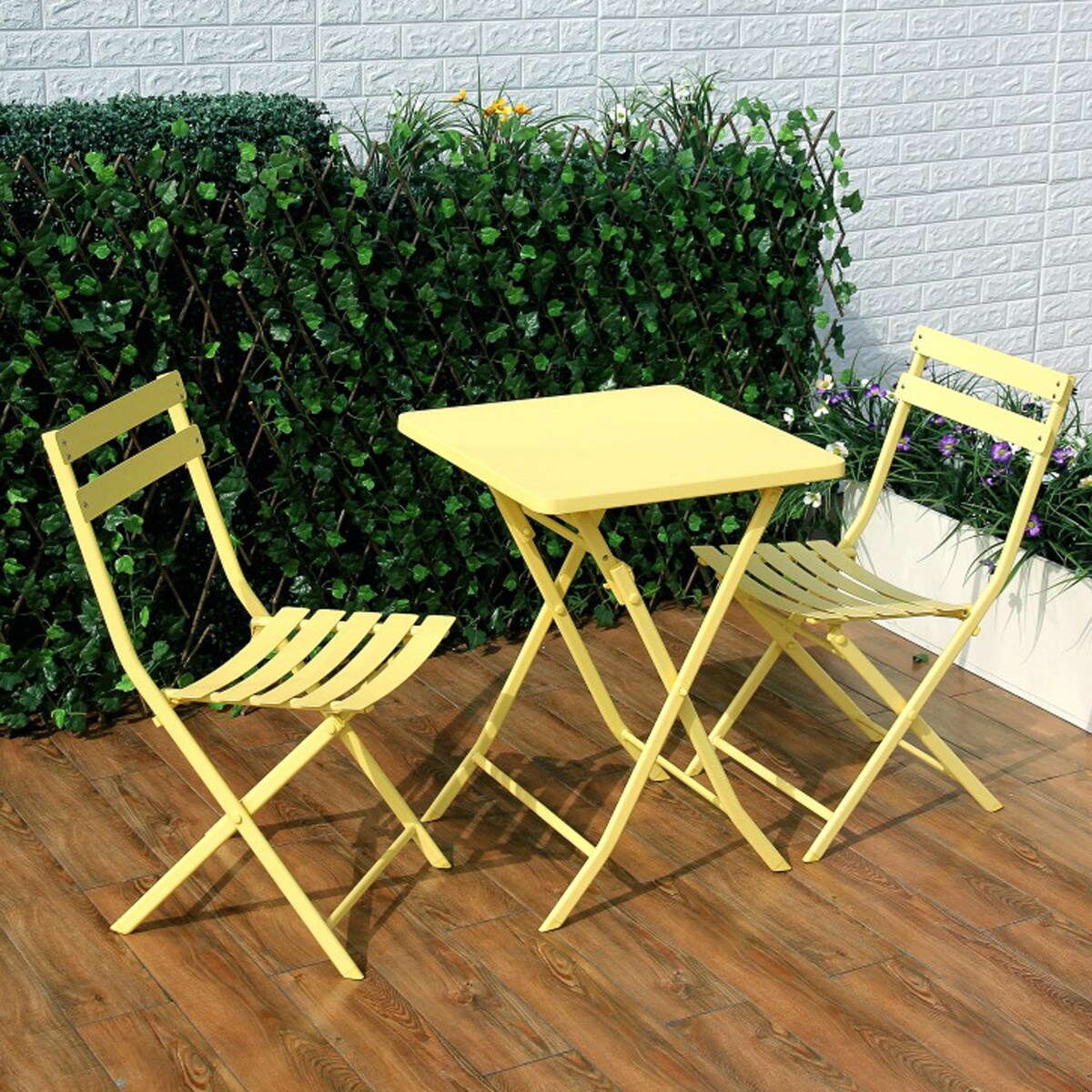 3 Piece Patio Minimalist Bistro Set Foldable Square Table &amp; Chairs - 3-Piece