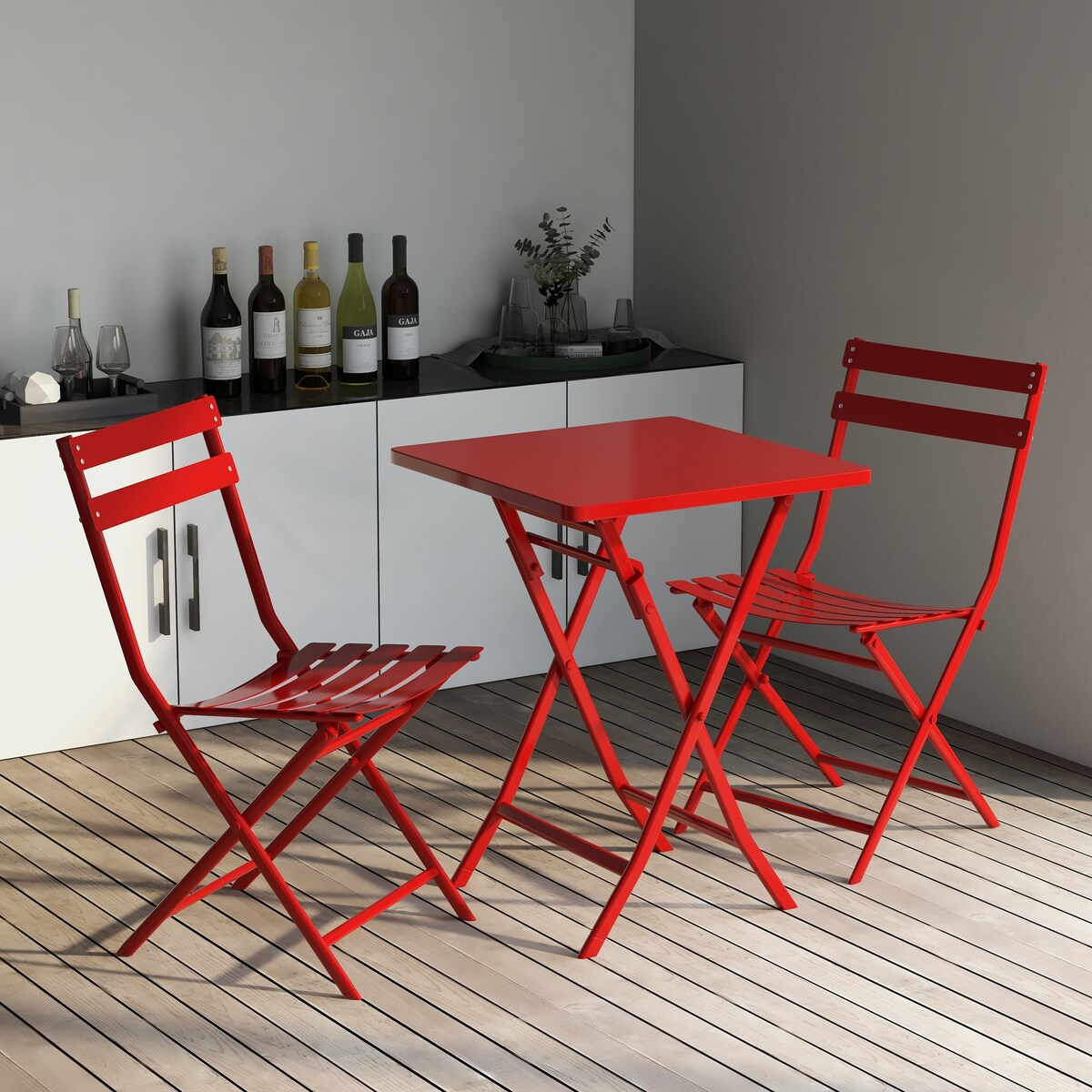 3 Piece Patio Minimalist Bistro Set Foldable Square Table &amp; Chairs - 3-Piece