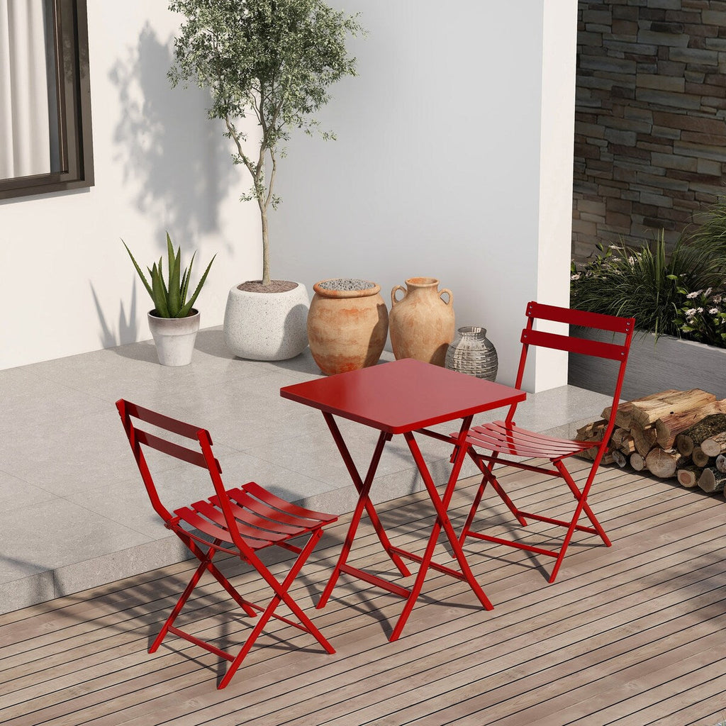 3 Piece Patio Minimalist Bistro Set Foldable Square Table &amp; Chairs - 3-Piece
