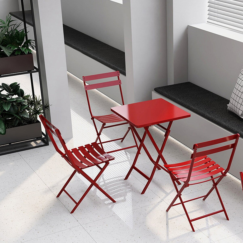 3 Piece Patio Minimalist Bistro Set Foldable Square Table &amp; Chairs - 3-Piece