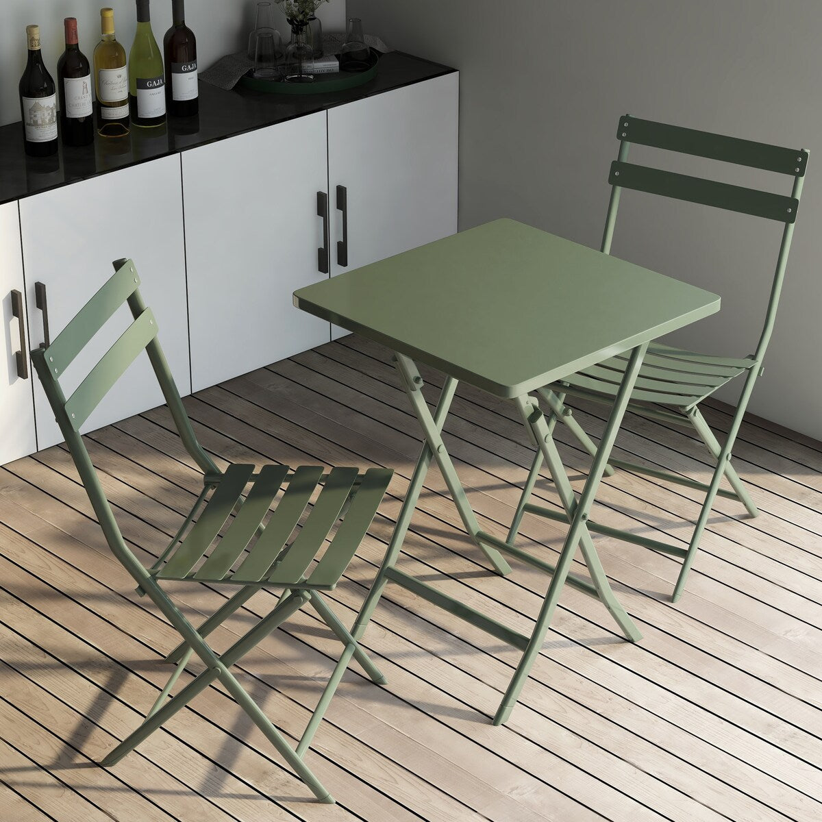 3 Piece Patio Minimalist Bistro Set Foldable Square Table &amp; Chairs - 3-Piece