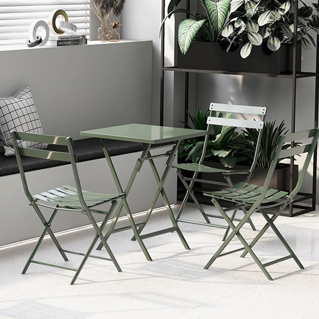 3 Piece Patio Minimalist Bistro Set Foldable Square Table &amp; Chairs - 3-Piece