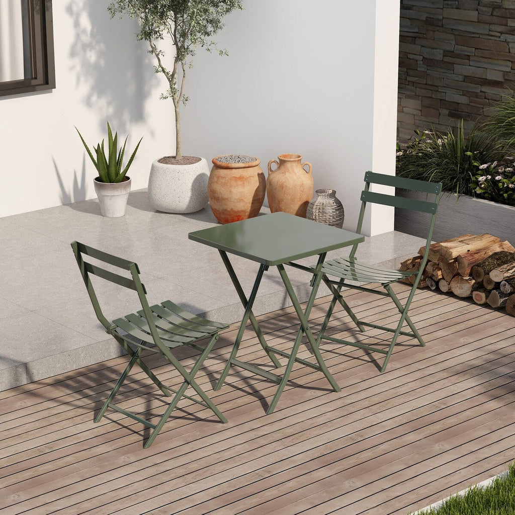 3 Piece Patio Minimalist Bistro Set Foldable Square Table &amp; Chairs - 3-Piece