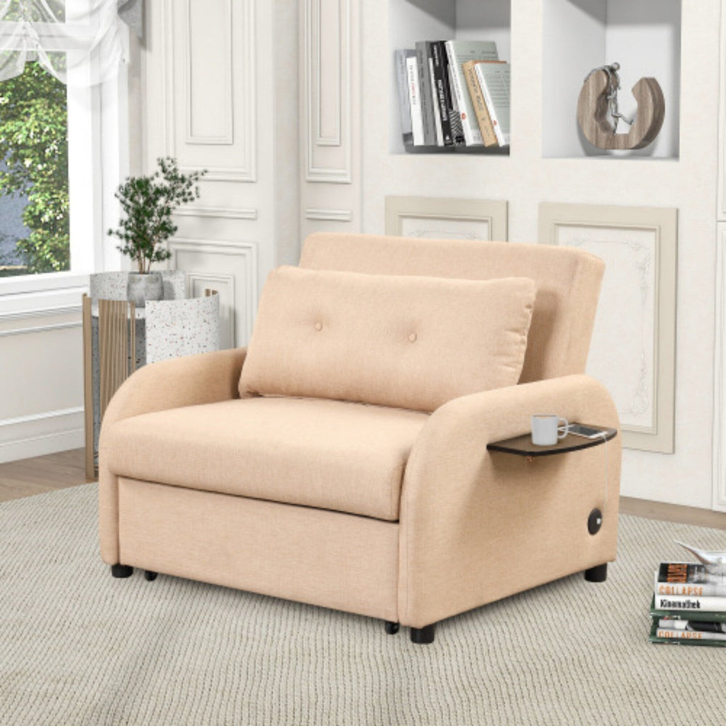 3-in-1 Pull-Out Sofa Sleeper with Collapsible Wing Table &amp; USB Ports by Harper&amp;Bright Designs