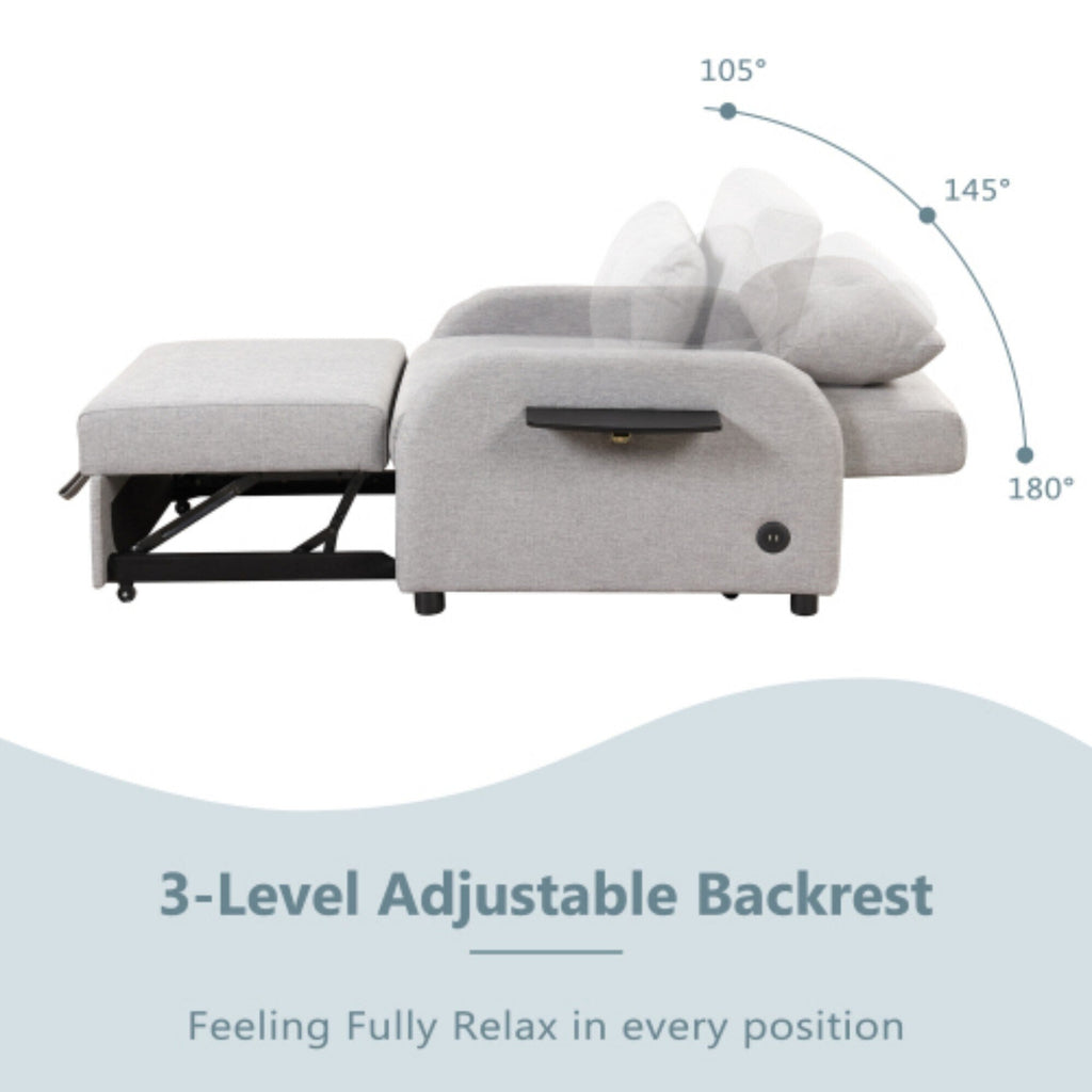 3-in-1 Pull-Out Sofa Sleeper with Collapsible Wing Table &amp; USB Ports by Harper&amp;Bright Designs