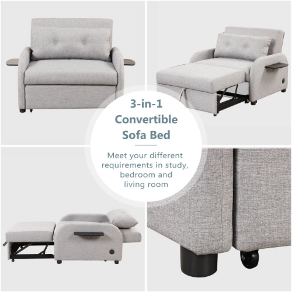 3-in-1 Pull-Out Sofa Sleeper with Collapsible Wing Table &amp; USB Ports by Harper&amp;Bright Designs