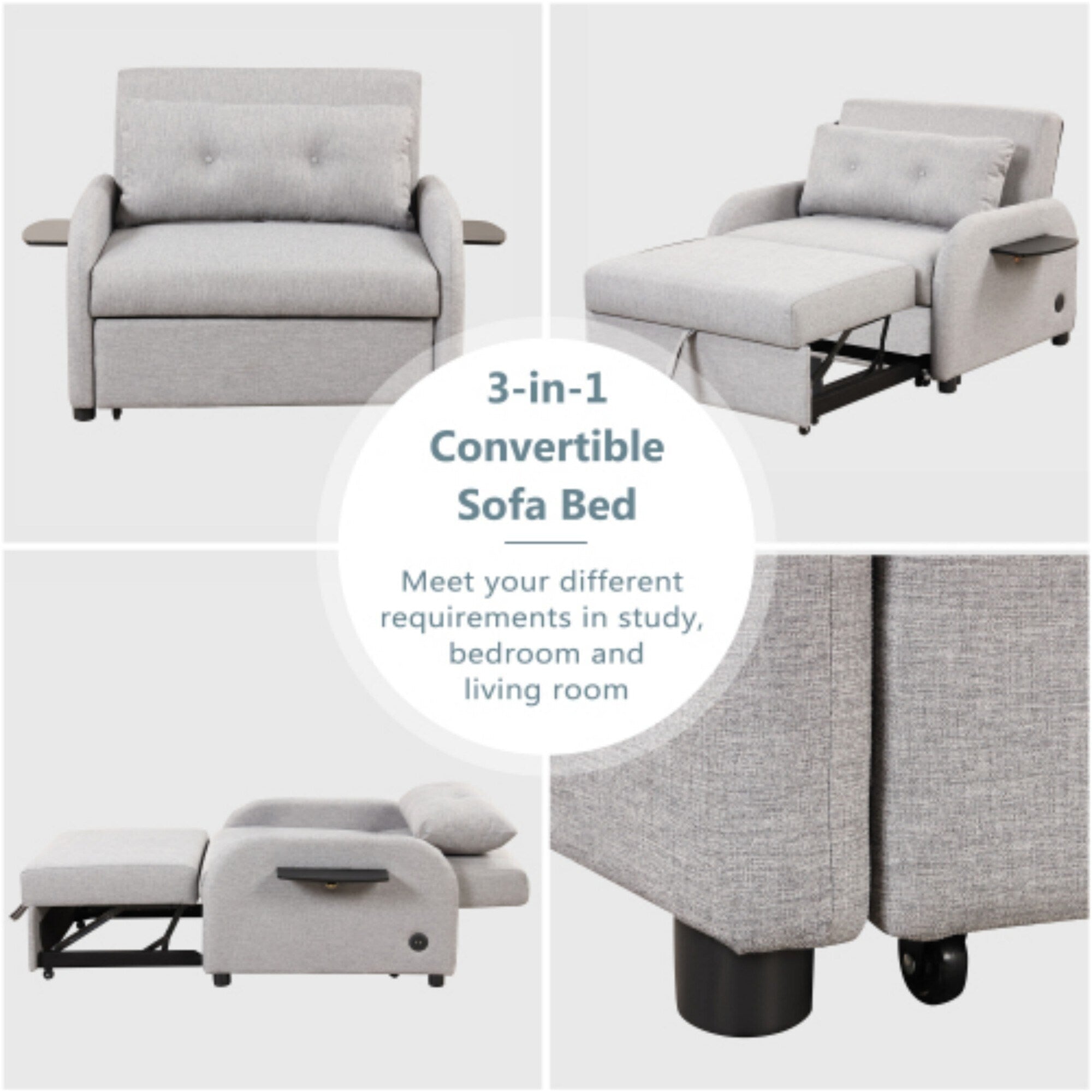 3-in-1 Pull-Out Sofa Sleeper with Collapsible Wing Table &amp; USB Ports by Harper&amp;Bright Designs