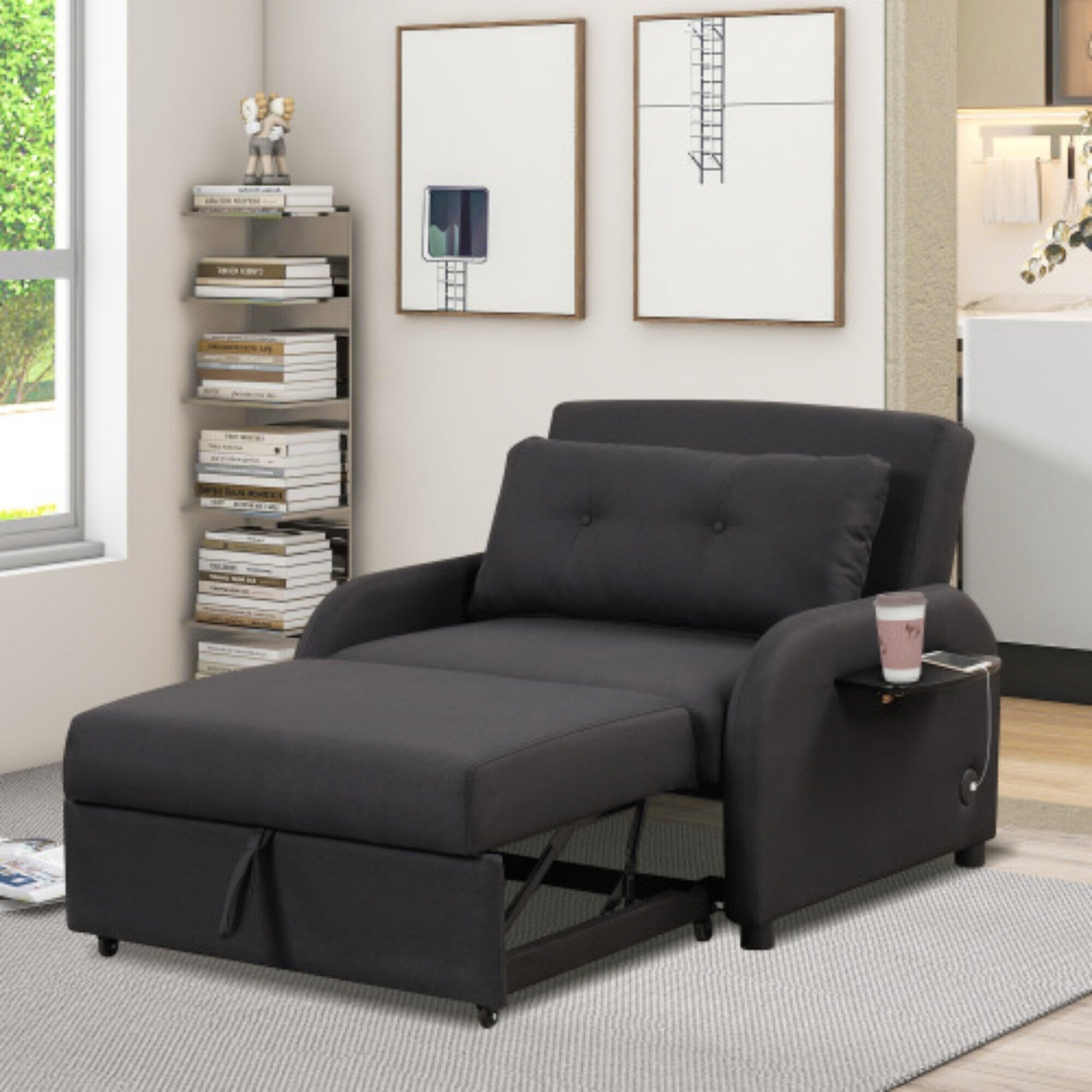 3-in-1 Pull-Out Sofa Sleeper with Collapsible Wing Table &amp; USB Ports by Harper&amp;Bright Designs