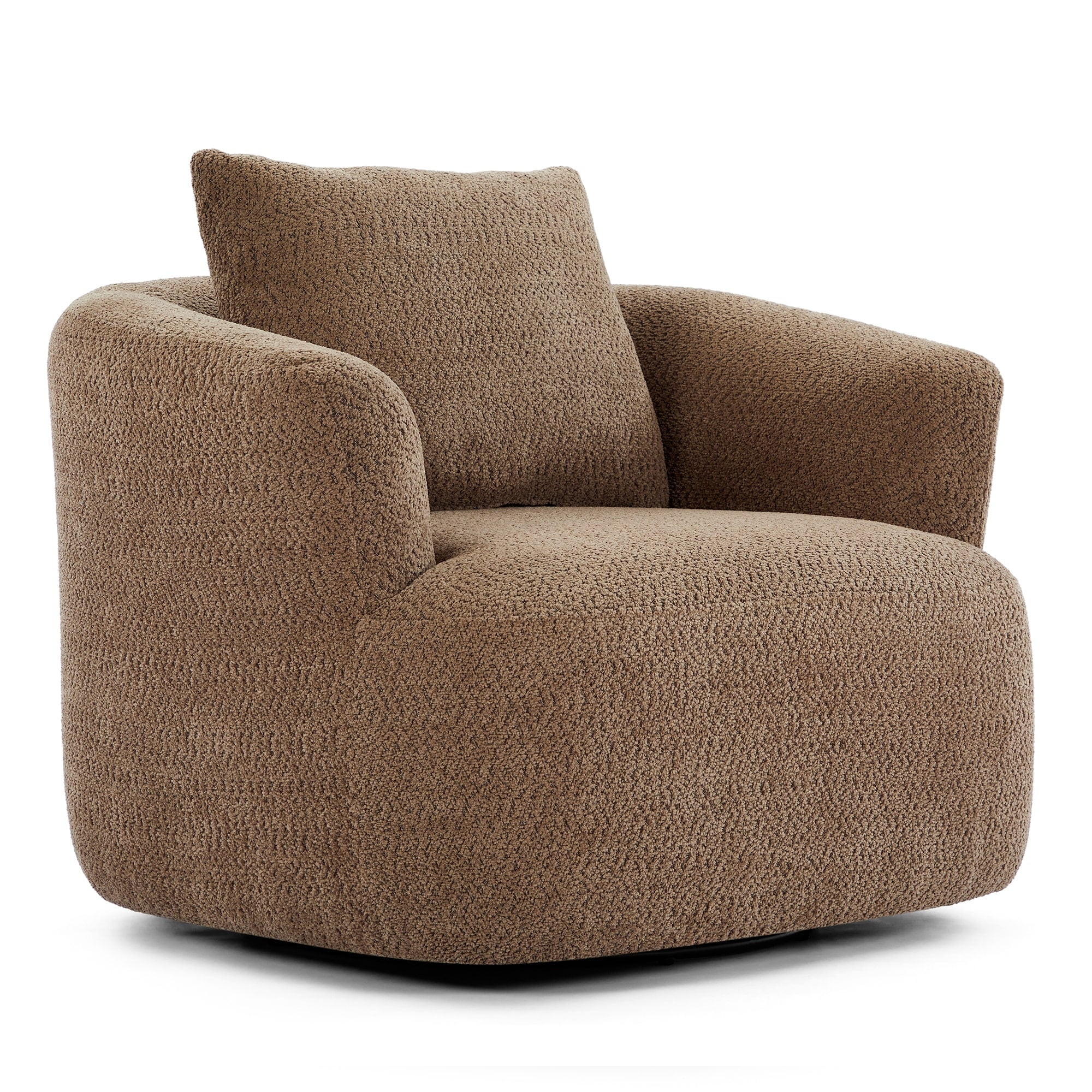 360¡ã Swivel Chair, 38.2 Boucle Accent Chair with Throw Pillow, Upholstered Barrel Sofa Chair with Curved Armrests