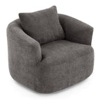 360¡ã Swivel Chair, 38.2 Boucle Accent Chair with Throw Pillow, Upholstered Barrel Sofa Chair with Curved Armrests