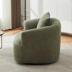 360¡ã Swivel Chair, 38.2 Boucle Accent Chair with Throw Pillow, Upholstered Barrel Sofa Chair with Curved Armrests