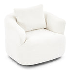 360¡ã Swivel Chair, 38.2 Boucle Accent Chair with Throw Pillow, Upholstered Barrel Sofa Chair with Curved Armrests