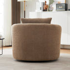 360¡ã Swivel Chair, 38.2 Boucle Accent Chair with Throw Pillow, Upholstered Barrel Sofa Chair with Curved Armrests