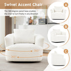 360¡ã Swivel Chair, 38.2 Boucle Accent Chair with Throw Pillow, Upholstered Barrel Sofa Chair with Curved Armrests