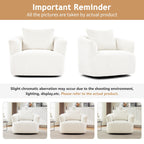 360¡ã Swivel Chair, 38.2 Boucle Accent Chair with Throw Pillow, Upholstered Barrel Sofa Chair with Curved Armrests