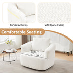 360¡ã Swivel Chair, 38.2 Boucle Accent Chair with Throw Pillow, Upholstered Barrel Sofa Chair with Curved Armrests