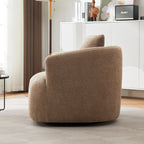 360¡ã Swivel Chair, 38.2 Boucle Accent Chair with Throw Pillow, Upholstered Barrel Sofa Chair with Curved Armrests