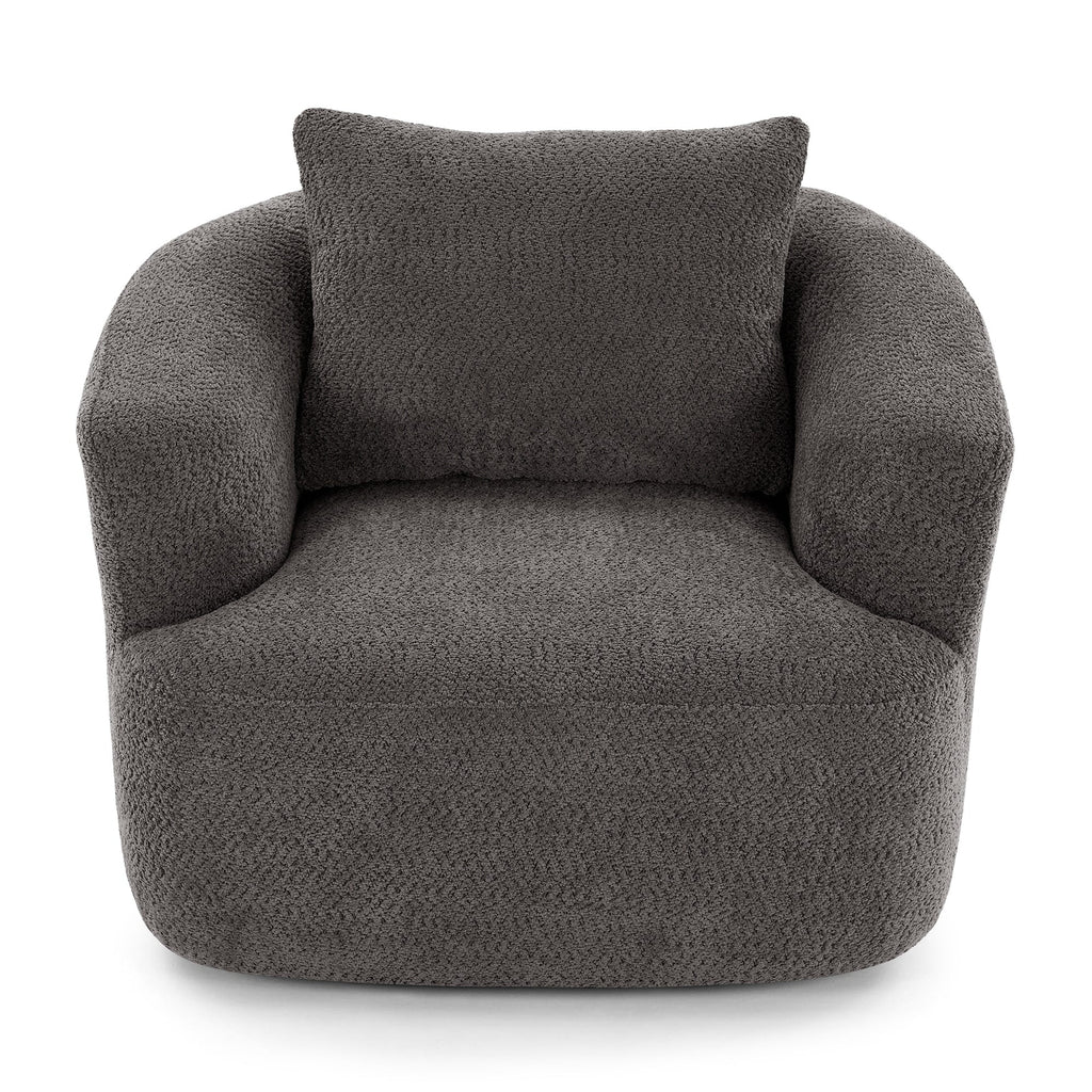 360¡ã Swivel Chair, 38.2 Boucle Accent Chair with Throw Pillow, Upholstered Barrel Sofa Chair with Curved Armrests