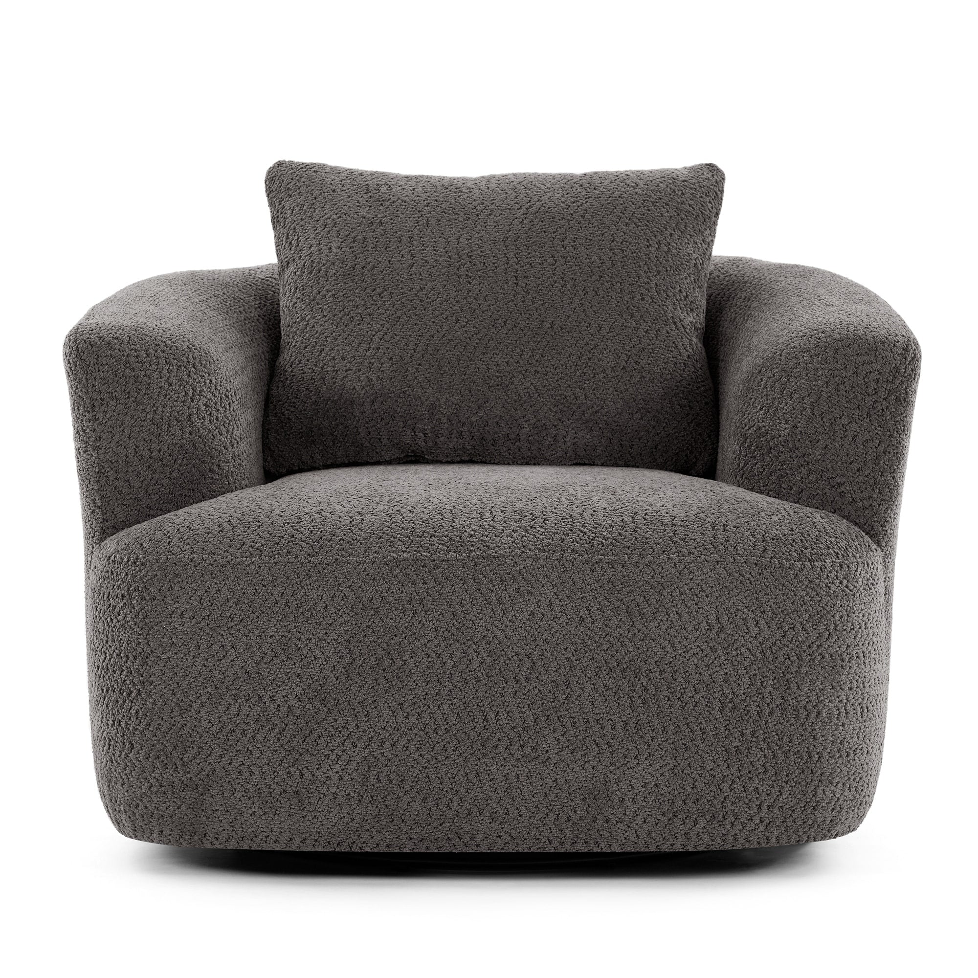 360¡ã Swivel Chair, 38.2 Boucle Accent Chair with Throw Pillow, Upholstered Barrel Sofa Chair with Curved Armrests