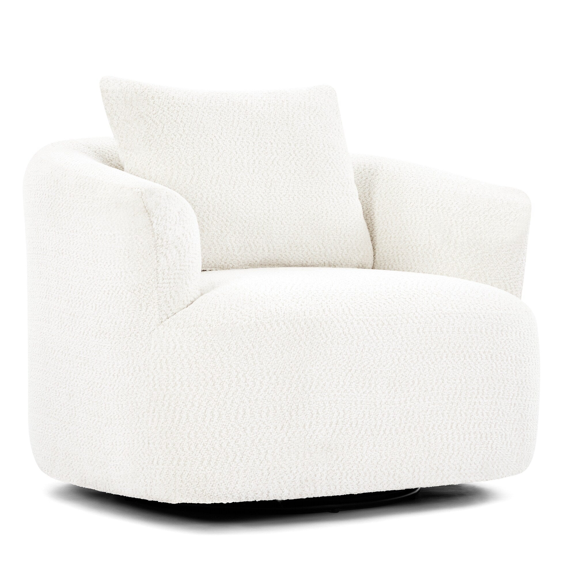 360¡ã Swivel Chair, 38.2 Boucle Accent Chair with Throw Pillow, Upholstered Barrel Sofa Chair with Curved Armrests