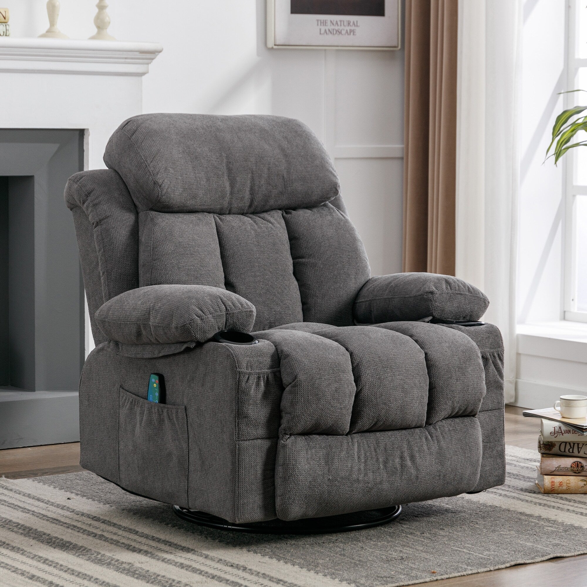 360¡ã Swivel Recliner Chair with Massage, Heat, USB, and Cup Holders