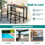 3PCS Patio Dining Table Set Metal Bar Table &amp; Chairs Set with Cushion