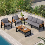 4-Piece Outdoor Sofa Set for 5 People with Removable Cushion &amp; Solid Wood Coffee Table