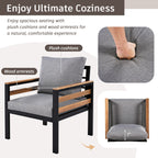 4-Piece Outdoor Sofa Set for 5 People with Removable Cushion &amp; Solid Wood Coffee Table