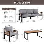 4-Piece Outdoor Sofa Set for 5 People with Removable Cushion &amp; Solid Wood Coffee Table